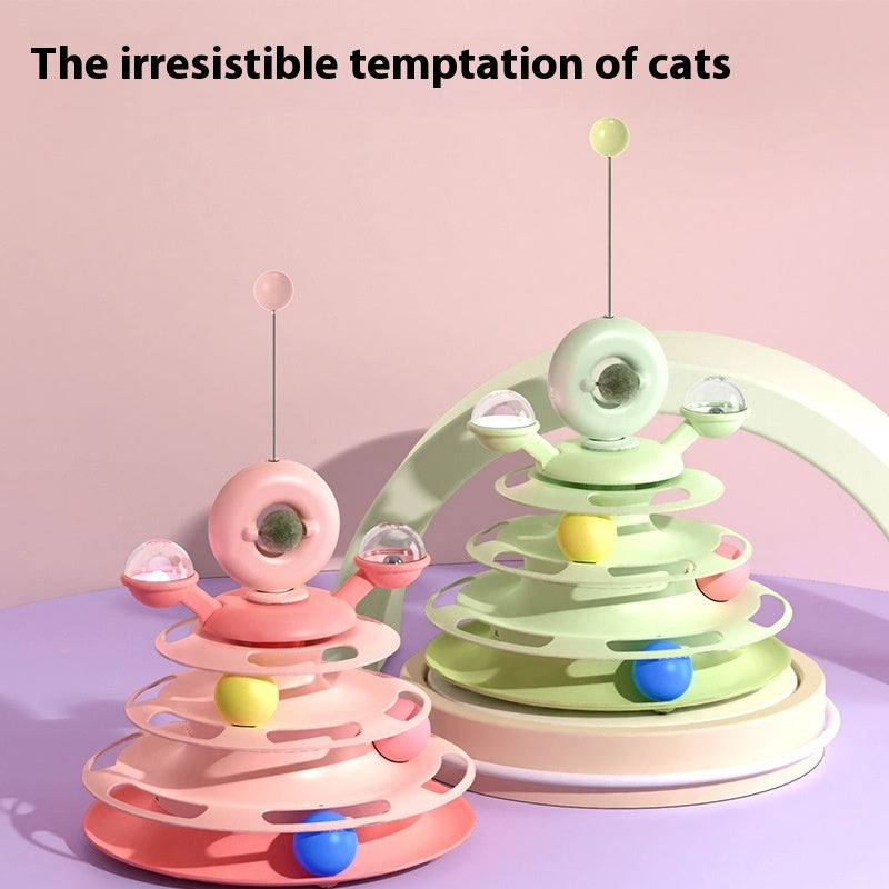 WhiskerWhirl 4-Level Cat Tower – Interactive Rolling Ball Toy