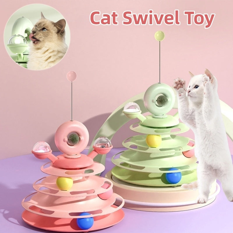 WhiskerWhirl 4-Level Cat Tower – Interactive Rolling Ball Toy